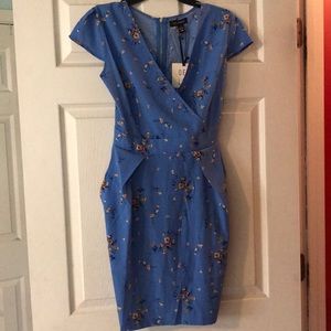 Cornflower blue dress with print